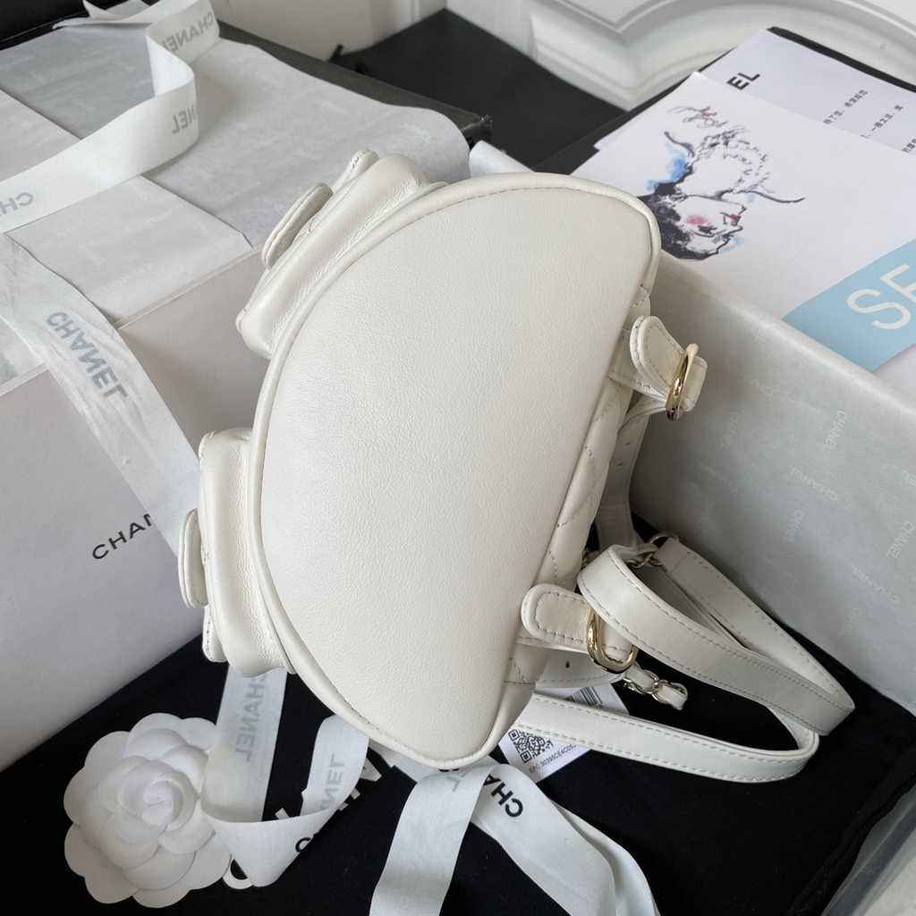 Chanel AS3787 Small backpack Lambskin gold White