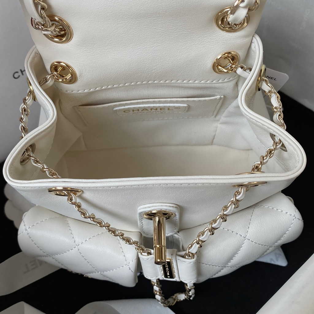 Chanel AS3787 Small backpack Lambskin gold White