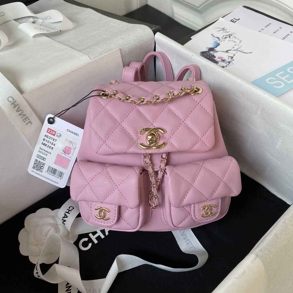 Chanel AS3787 Small backpack Lambskin gold Pink