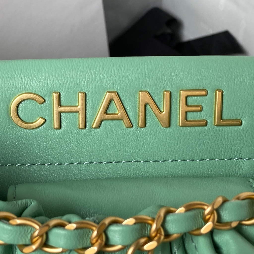 Chanel AS3793 Small Bucket Bag Light Green Lambskin Gold-Tone Metal