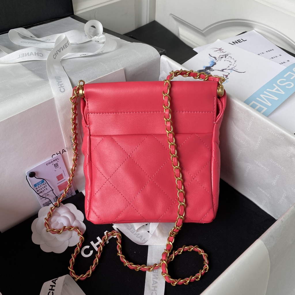 Chanel AS3793 Small Bucket Bag Red Lambskin Gold-Tone Metal