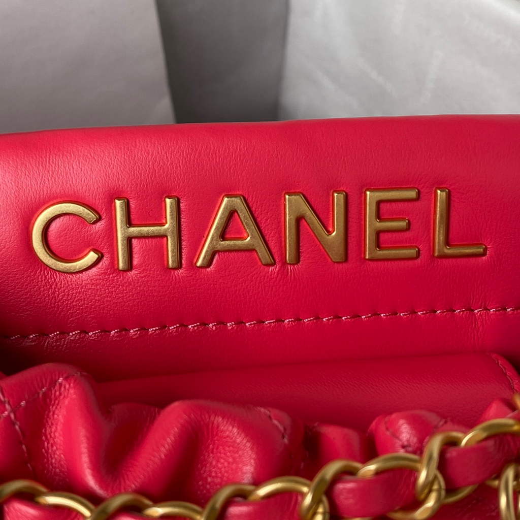 Chanel AS3793 Small Bucket Bag Red Lambskin Gold-Tone Metal