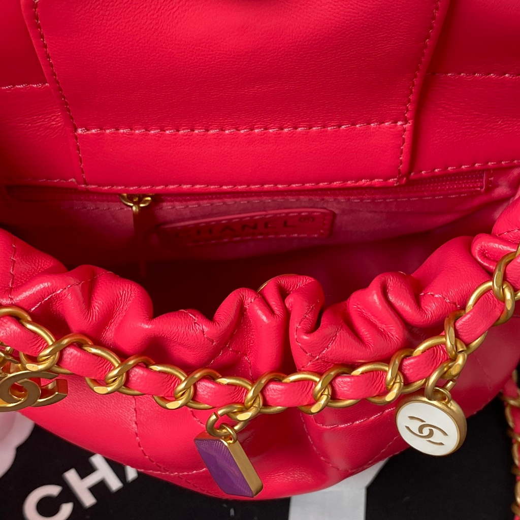 Chanel AS3793 Small Bucket Bag Red Lambskin Gold-Tone Metal