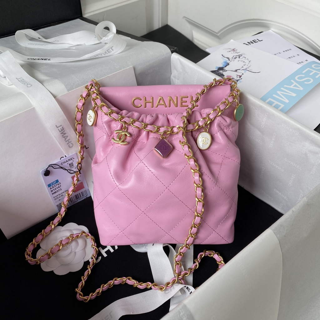 Chanel AS3793 Small Bucket Bag Pink Lambskin Gold-Tone Metal