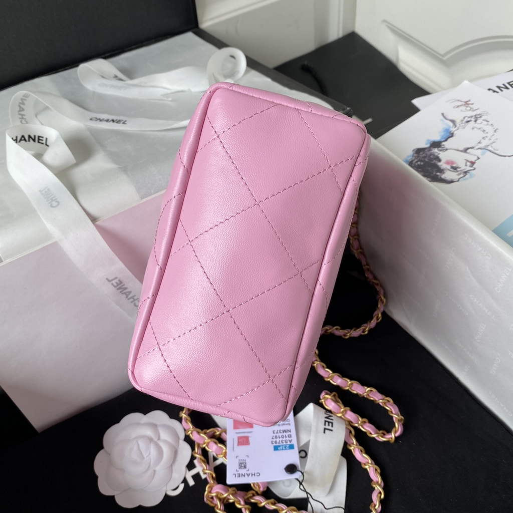 Chanel AS3793 Small Bucket Bag Pink Lambskin Gold-Tone Metal