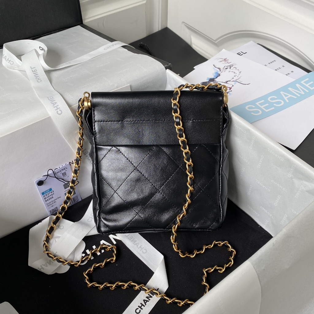 Chanel AS3793 Small Bucket Bag Black Lambskin Gold-Tone Metal