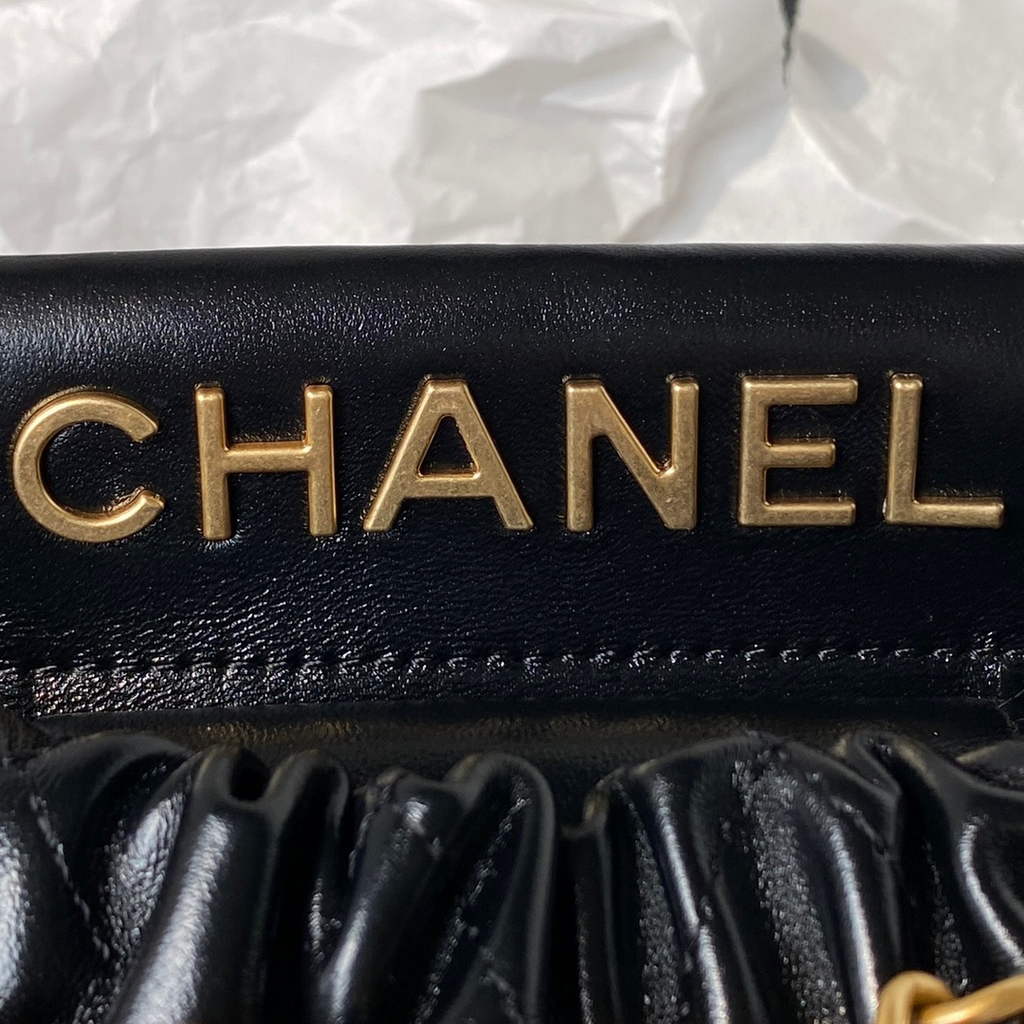 Chanel AS3793 Small Bucket Bag Black Lambskin Gold-Tone Metal