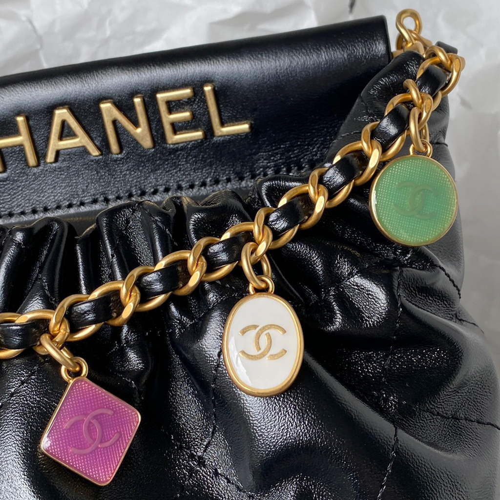 Chanel AS3793 Small Bucket Bag Black Lambskin Gold-Tone Metal