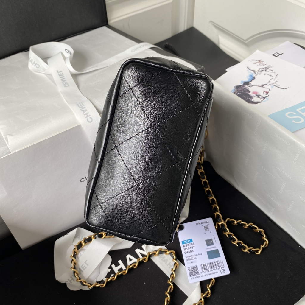 Chanel AS3793 Small Bucket Bag Black Lambskin Gold-Tone Metal