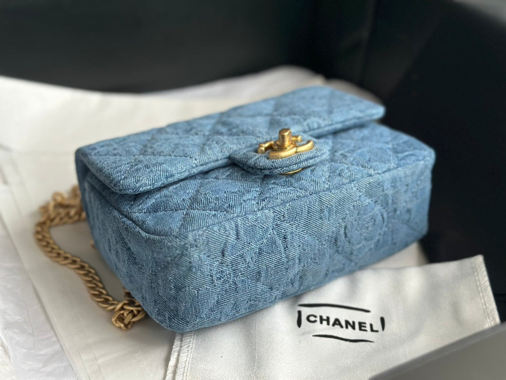 Chanel AS3828 Mini Flap Bag Denim Gold-Tone Metal Blue