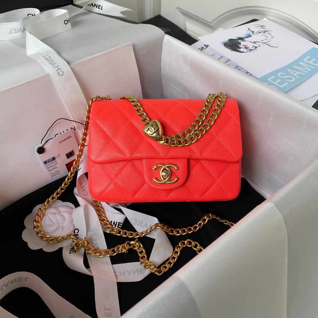 Chanel AS3828 Mini Flap Bag Grained Calfskin Gold-Tone Metal Red