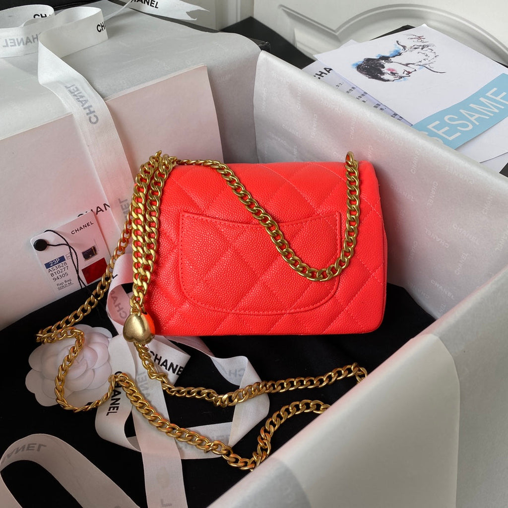 Chanel AS3828 Mini Flap Bag Grained Calfskin Gold-Tone Metal Red