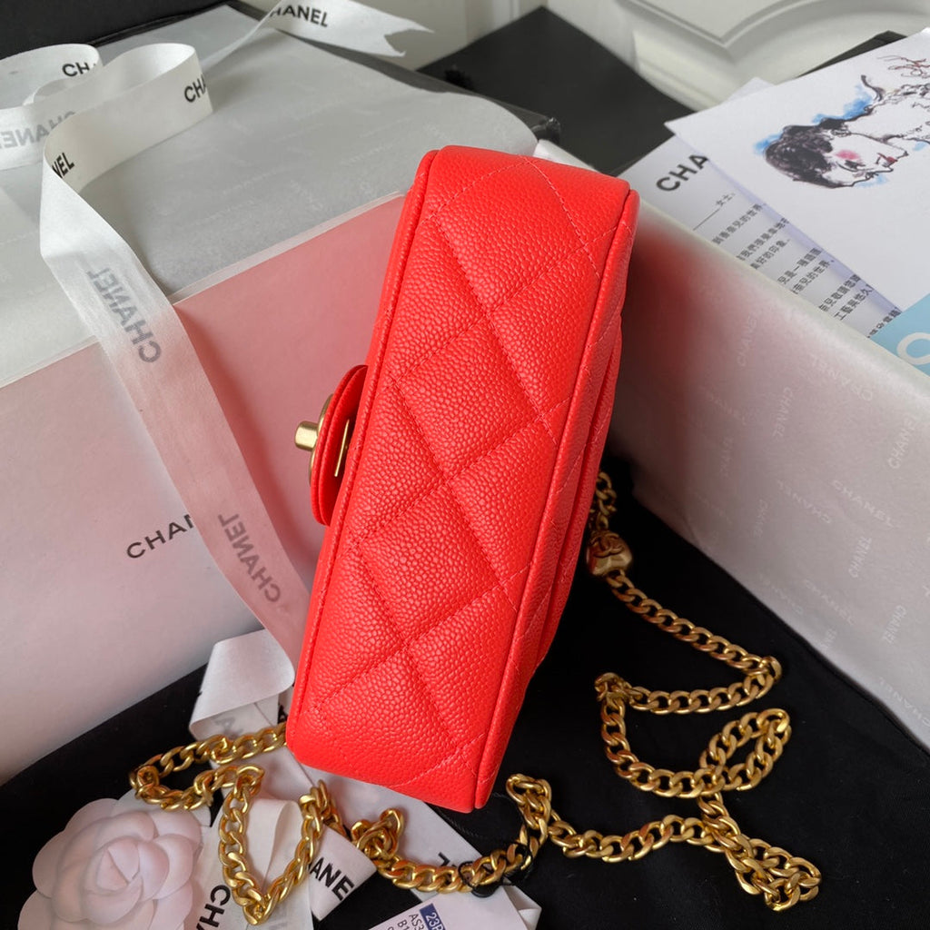 Chanel AS3828 Mini Flap Bag Grained Calfskin Gold-Tone Metal Red
