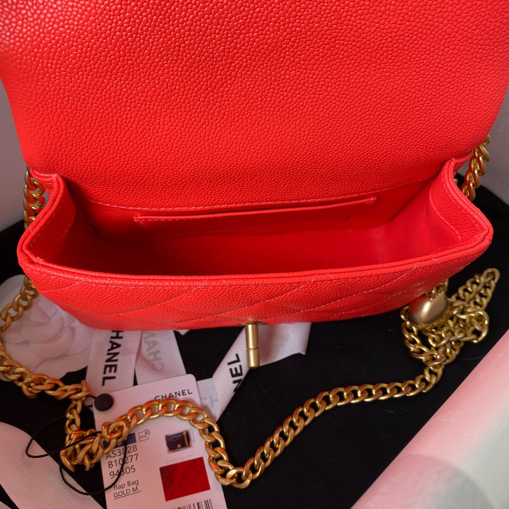 Chanel AS3828 Mini Flap Bag Grained Calfskin Gold-Tone Metal Red