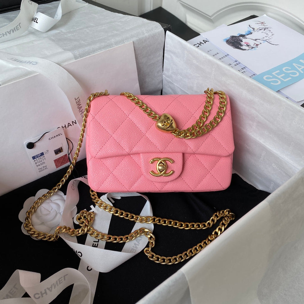 Chanel AS3828 Mini Flap Bag Grained Calfskin Gold-Tone Metal Pink