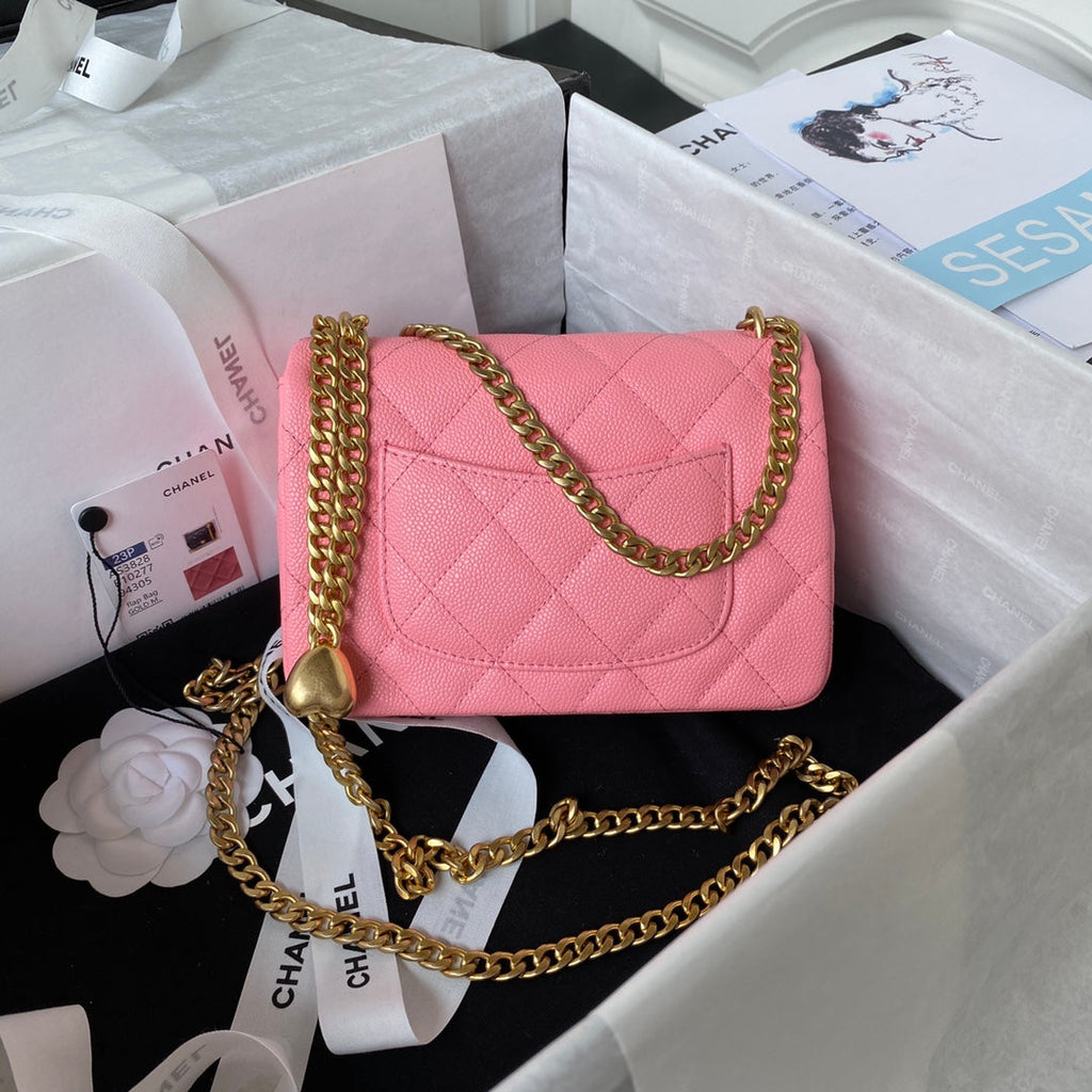 Chanel AS3828 Mini Flap Bag Grained Calfskin Gold-Tone Metal Pink