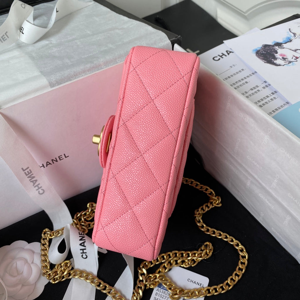 Chanel AS3828 Mini Flap Bag Grained Calfskin Gold-Tone Metal Pink