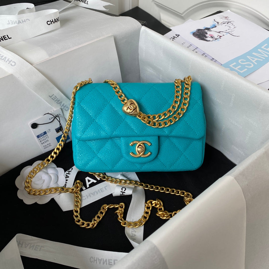 Chanel AS3828 Mini Flap Bag Grained Calfskin Gold-Tone Metal Green