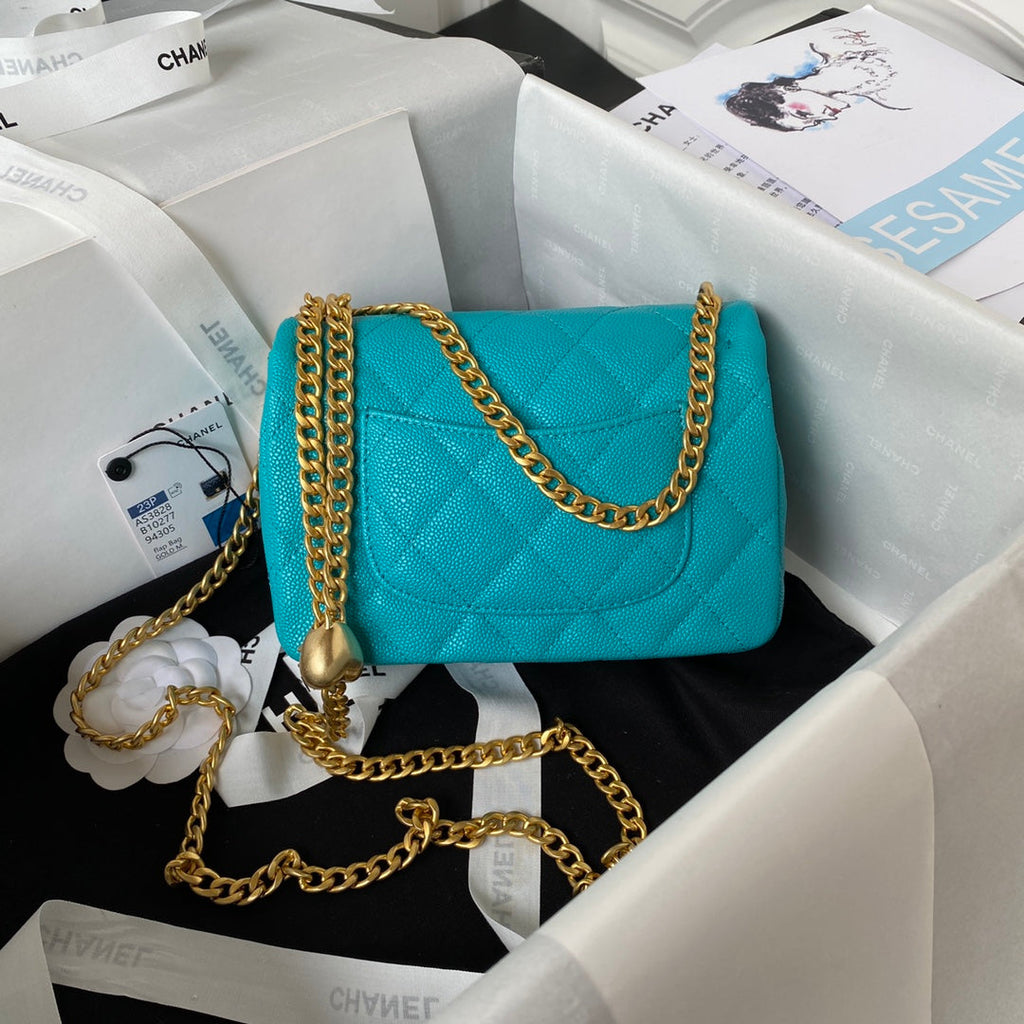 Chanel AS3828 Mini Flap Bag Grained Calfskin Gold-Tone Metal Green