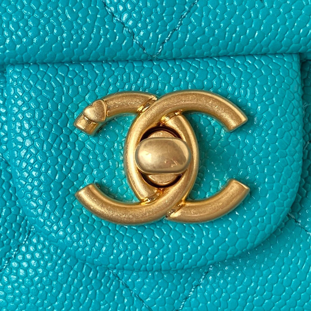 Chanel AS3828 Mini Flap Bag Grained Calfskin Gold-Tone Metal Green