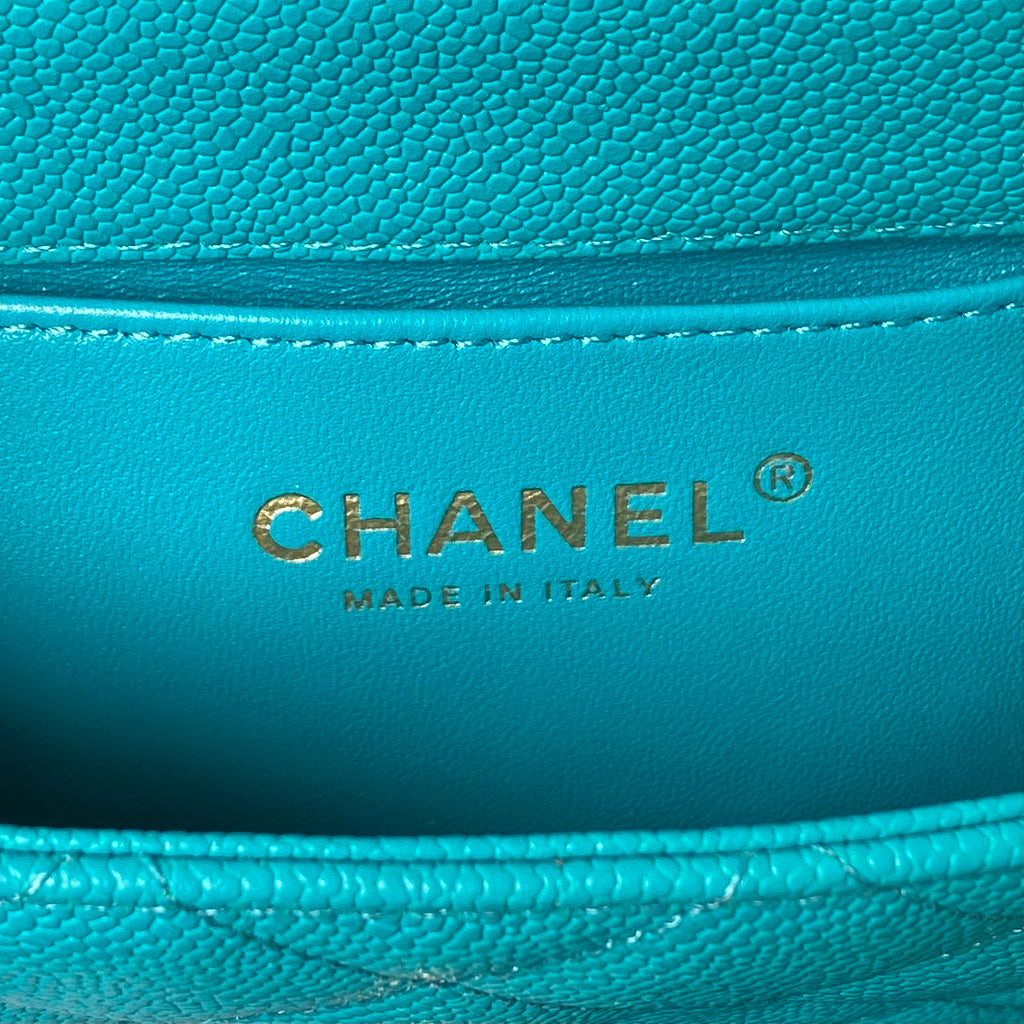 Chanel AS3828 Mini Flap Bag Grained Calfskin Gold-Tone Metal Green