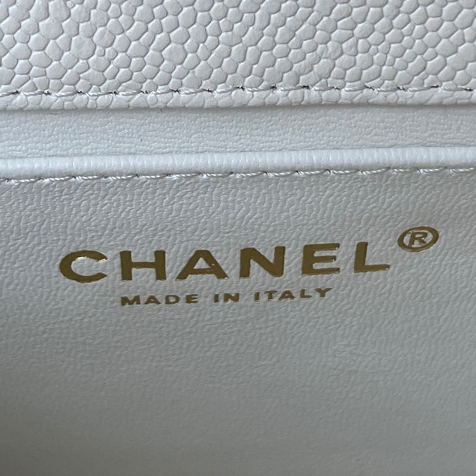 Chanel AS3828 Mini Flap Bag Grained Calfskin Gold-Tone Metal White