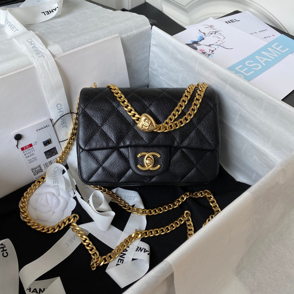 Chanel AS3828 Mini Flap Bag Grained Calfskin Gold-Tone Metal Black