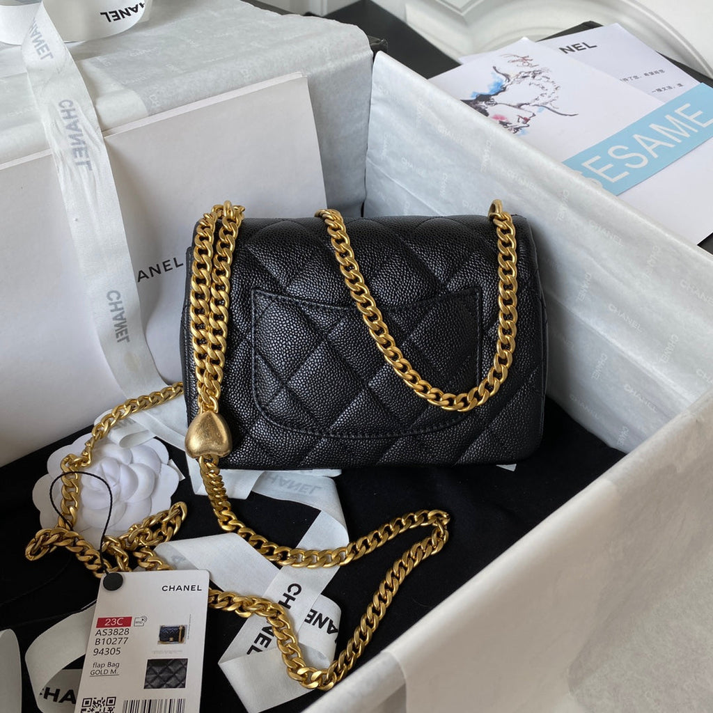 Chanel AS3828 Mini Flap Bag Grained Calfskin Gold-Tone Metal Black