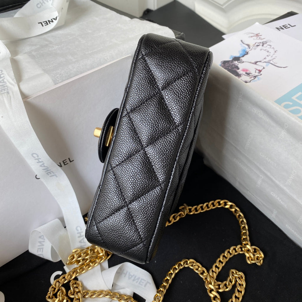 Chanel AS3828 Mini Flap Bag Grained Calfskin Gold-Tone Metal Black