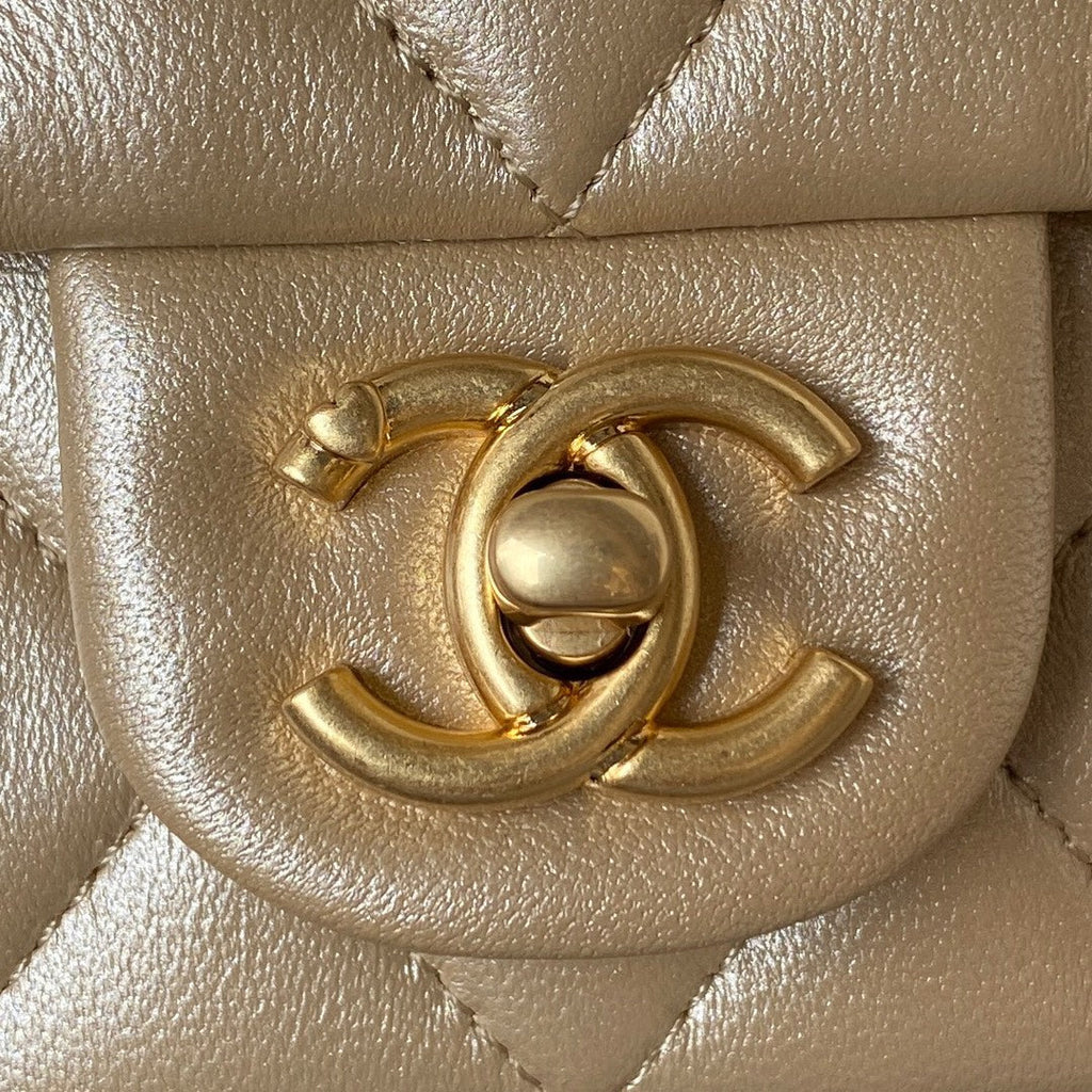 Chanel AS3828 Mini Flap Bag Grained Calfskin Gold-Tone Metal Gold