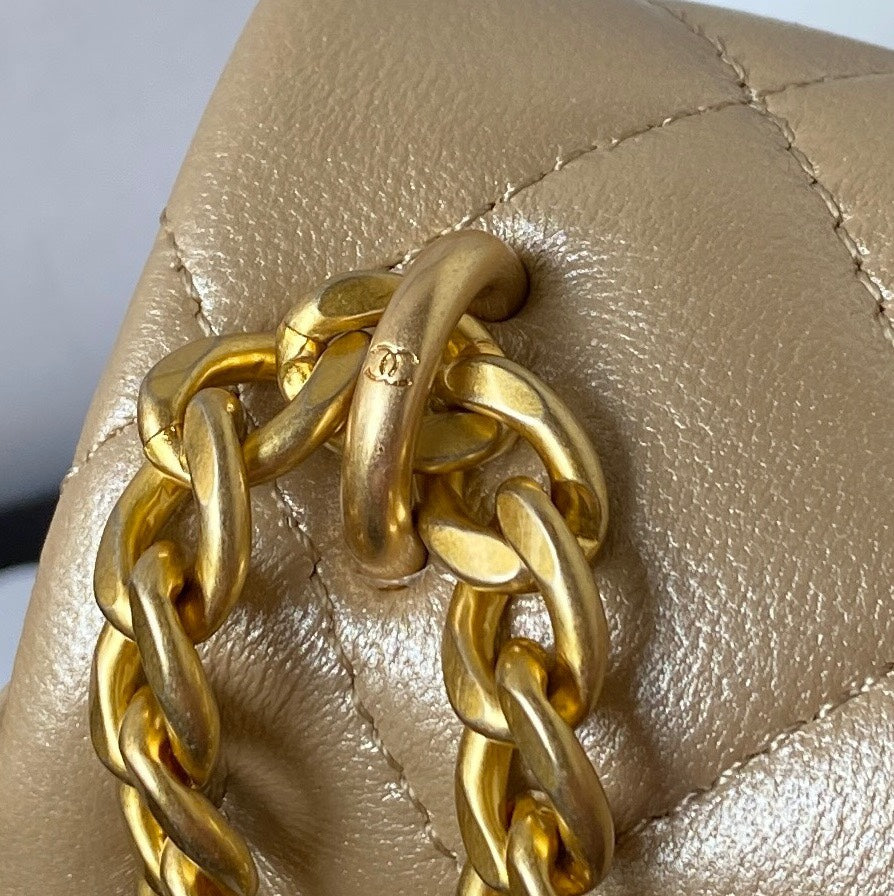 Chanel AS3828 Mini Flap Bag Grained Calfskin Gold-Tone Metal Gold
