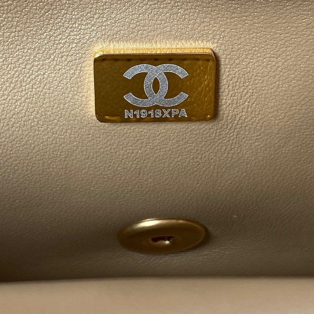 Chanel AS3828 Mini Flap Bag Grained Calfskin Gold-Tone Metal Gold