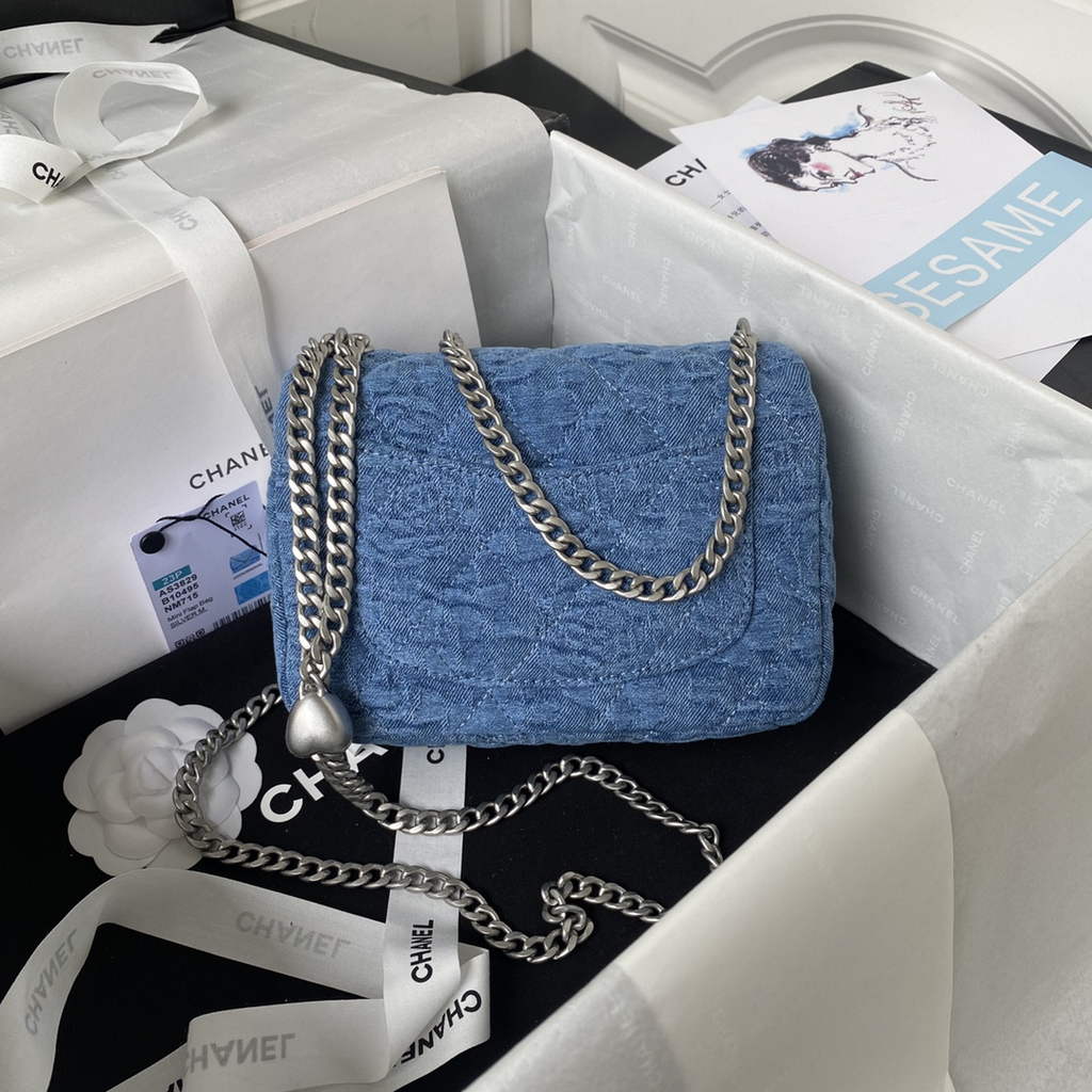 Chanel AS3829 Mini Flap Bag Denim Silver-Tone Metal Blue