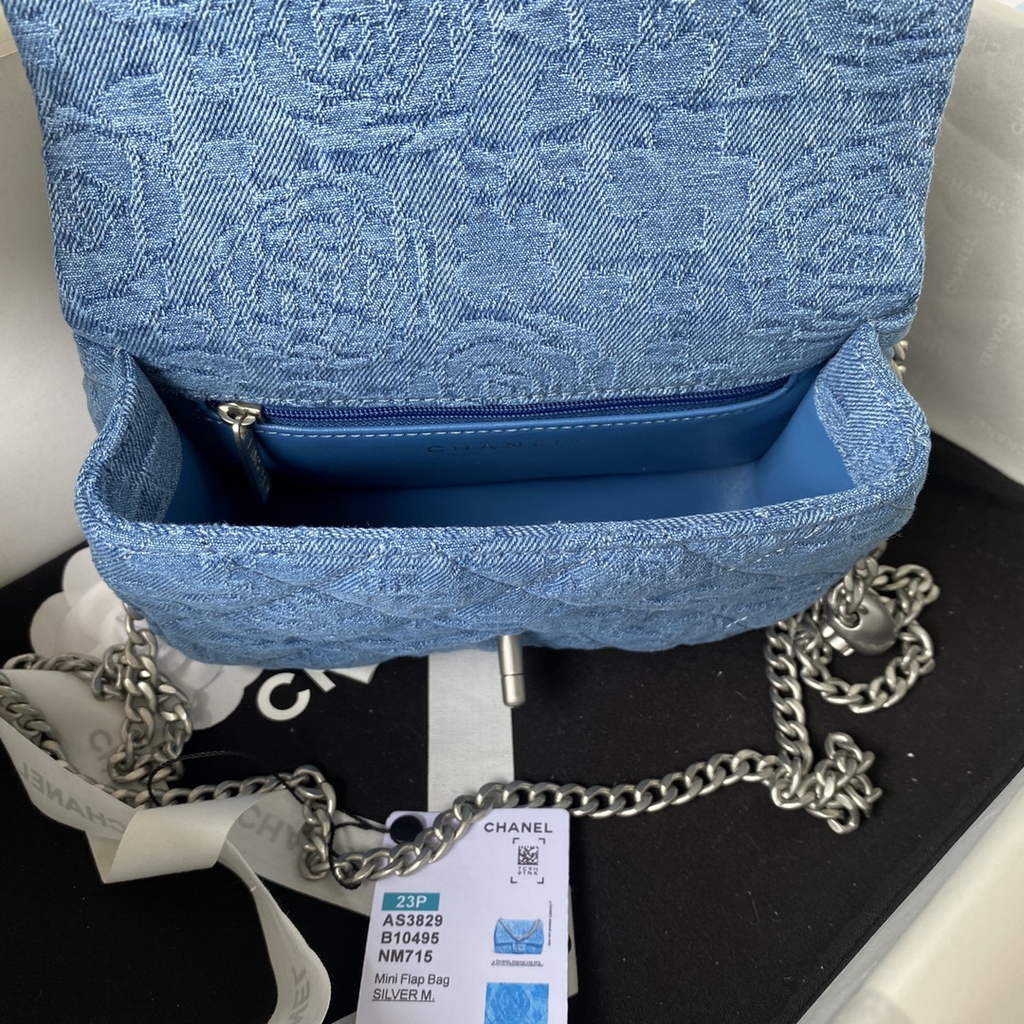 Chanel AS3829 Mini Flap Bag Denim Silver-Tone Metal Blue