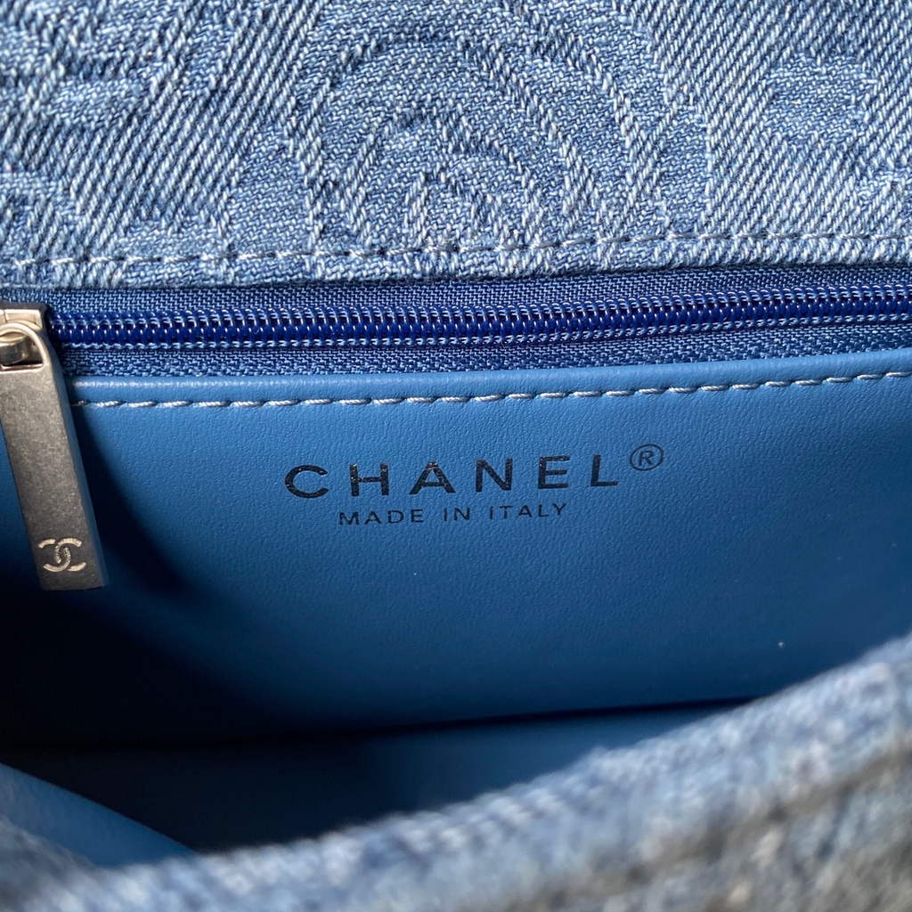 Chanel AS3829 Mini Flap Bag Denim Silver-Tone Metal Blue