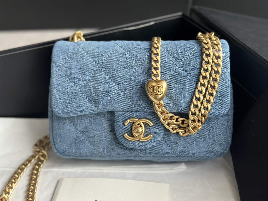 Chanel AS3829 Mini Flap Bag Denim Gold-Tone Metal Blue