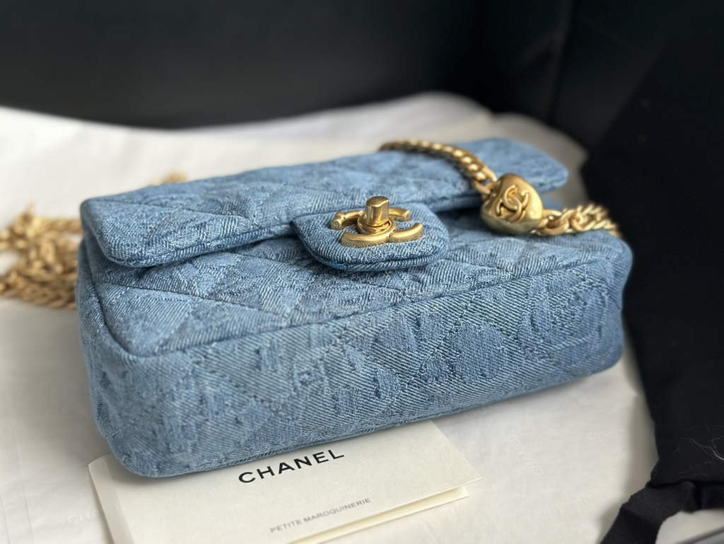 Chanel AS3829 Mini Flap Bag Denim Gold-Tone Metal Blue