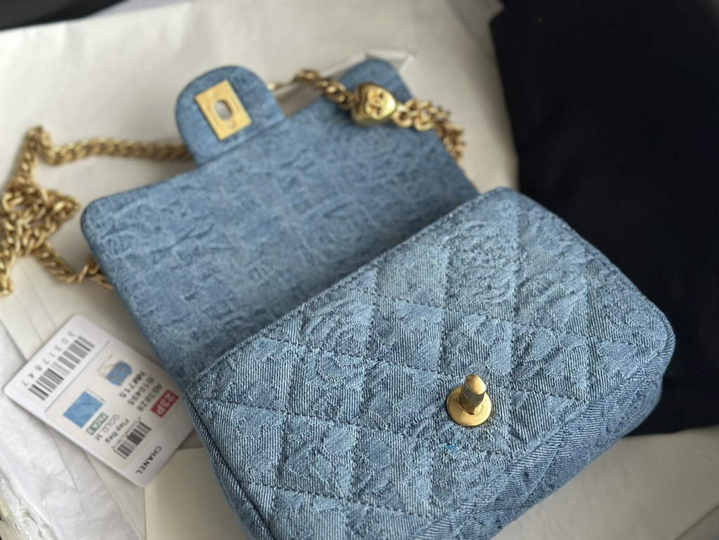 Chanel AS3829 Mini Flap Bag Denim Gold-Tone Metal Blue