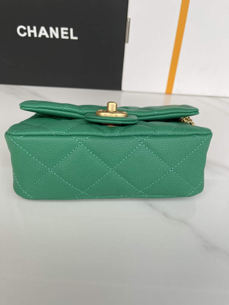 Chanel AS3829 Mini Flap Bag Grained Calfskin Gold-Tone Metal Green