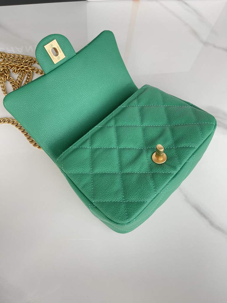 Chanel AS3829 Mini Flap Bag Grained Calfskin Gold-Tone Metal Green