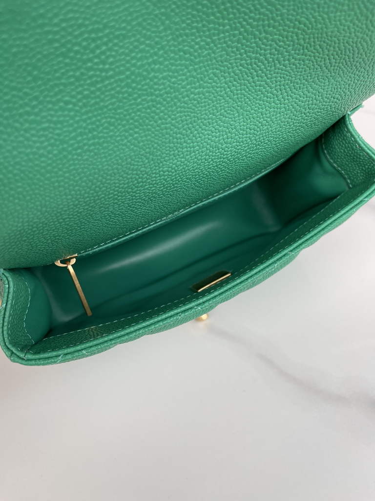Chanel AS3829 Mini Flap Bag Grained Calfskin Gold-Tone Metal Green
