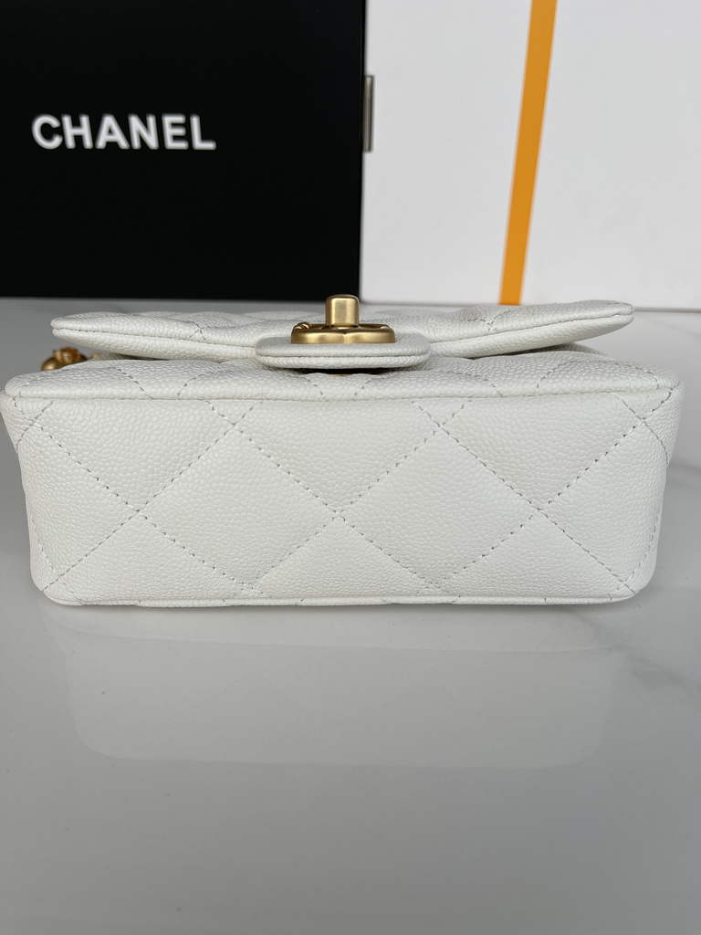 Chanel AS3829 Mini Flap Bag Grained Calfskin Gold-Tone Metal White