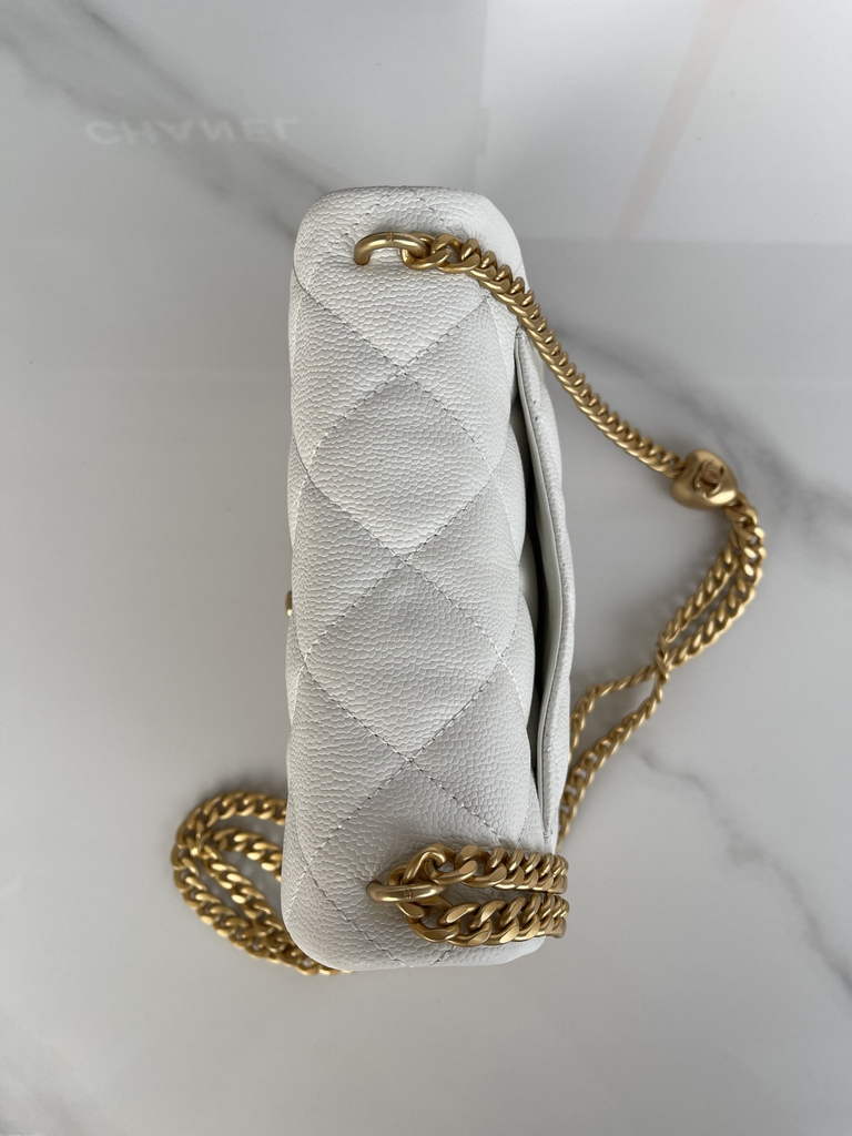 Chanel AS3829 Mini Flap Bag Grained Calfskin Gold-Tone Metal White