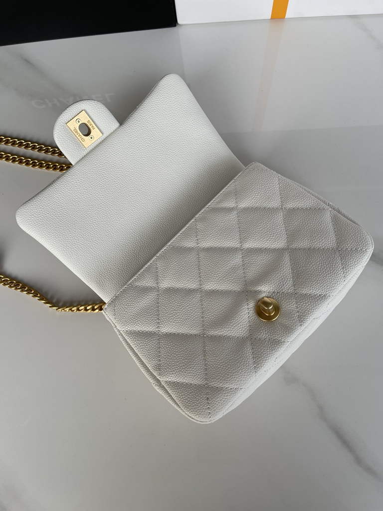 Chanel AS3829 Mini Flap Bag Grained Calfskin Gold-Tone Metal White
