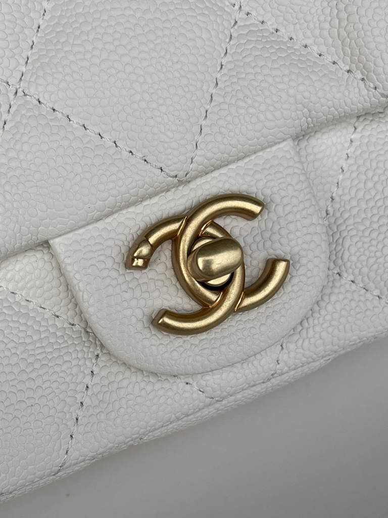 Chanel AS3829 Mini Flap Bag Grained Calfskin Gold-Tone Metal White