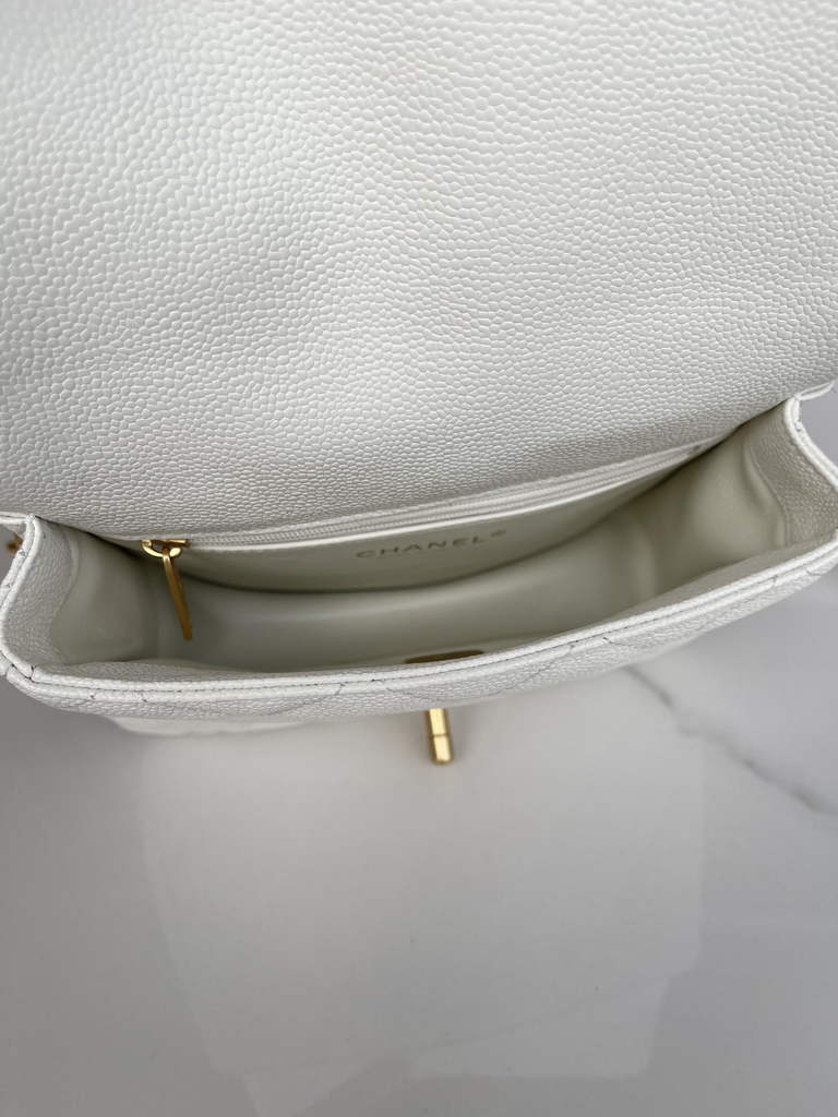 Chanel AS3829 Mini Flap Bag Grained Calfskin Gold-Tone Metal White