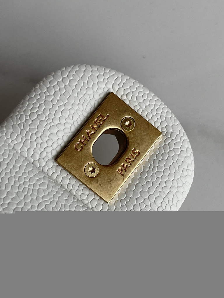 Chanel AS3829 Mini Flap Bag Grained Calfskin Gold-Tone Metal White