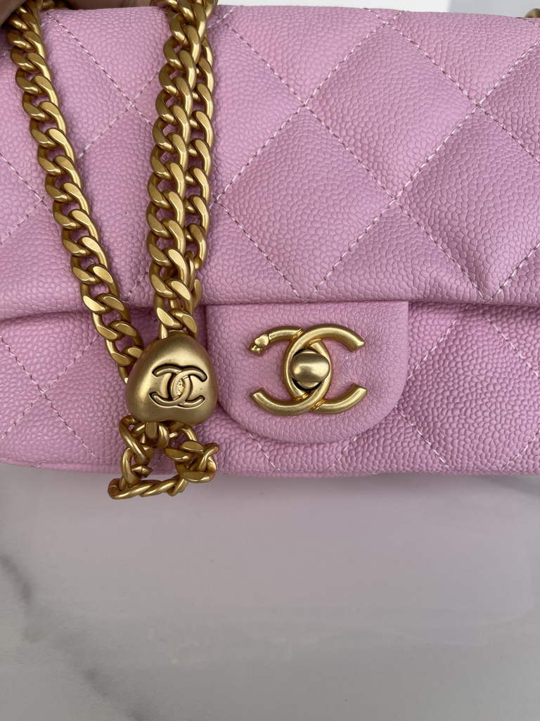 Chanel AS3829 Mini Flap Bag Grained Calfskin Gold-Tone Metal Pink