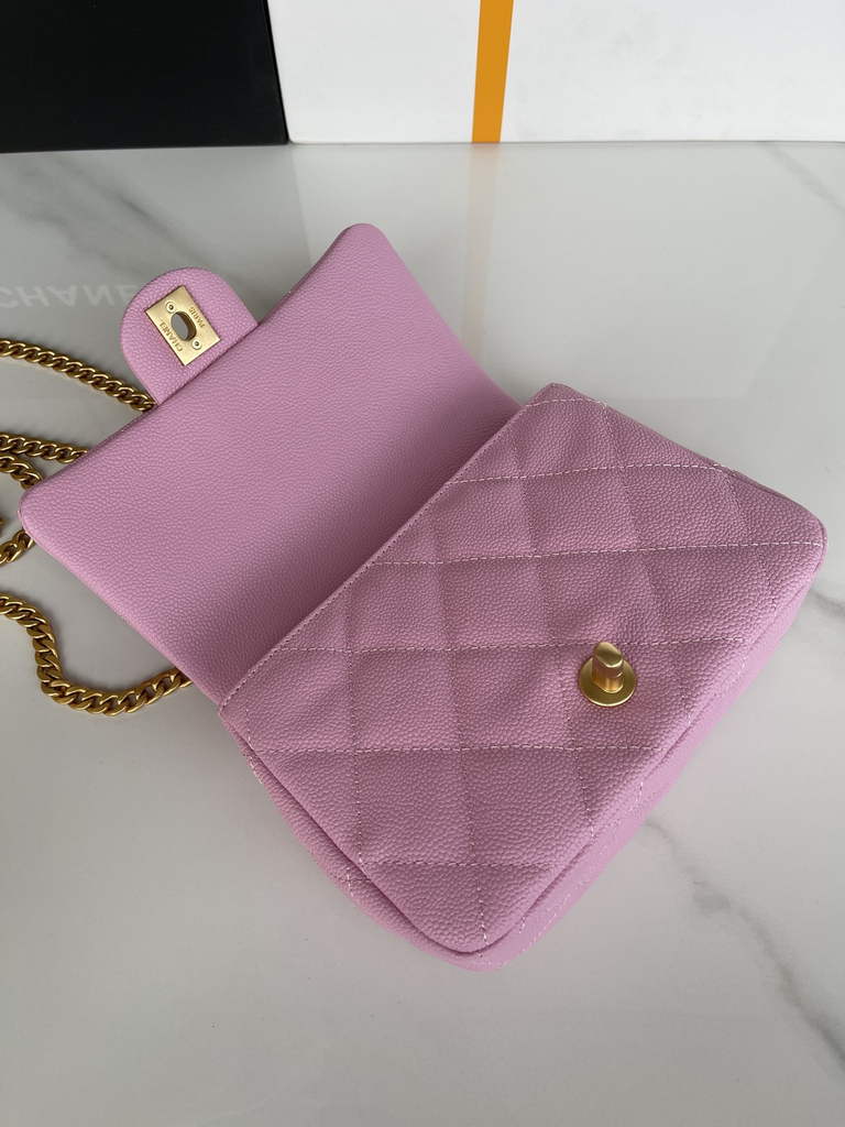 Chanel AS3829 Mini Flap Bag Grained Calfskin Gold-Tone Metal Pink