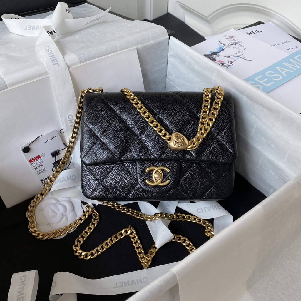 Chanel AS3829 Mini Flap Bag Grained Calfskin Gold-Tone Metal Black